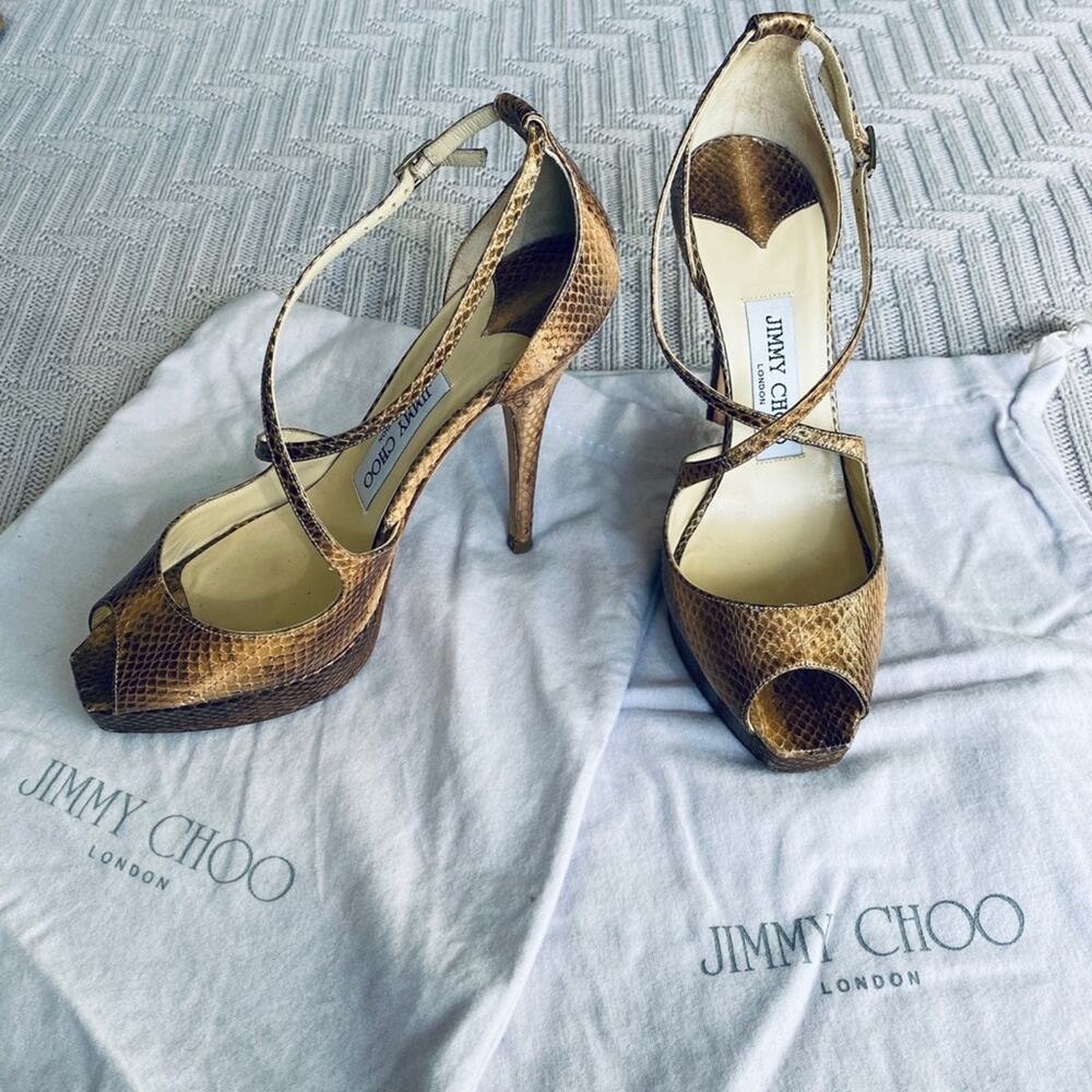 Jimmy Choo gold snakeskin platform heels